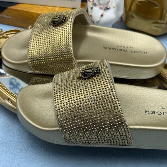 🆕 KURT GEIGER LONDON 🧿 NWOB Meena Eagle Gold Crystal Studded Slide, Sz US 7 - Picture 9 of 14